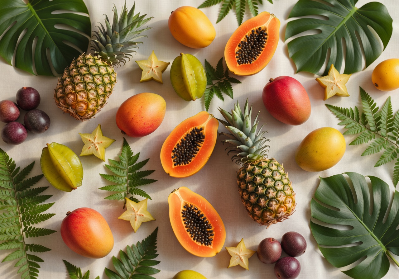 Tropical fruit pattern with soft lighting and aesthetic arrangement